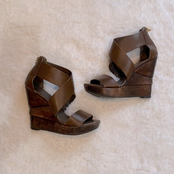 Diane Von Furstenberg Shoes - Diane Von Furstenberg Brown Wedge Sandals